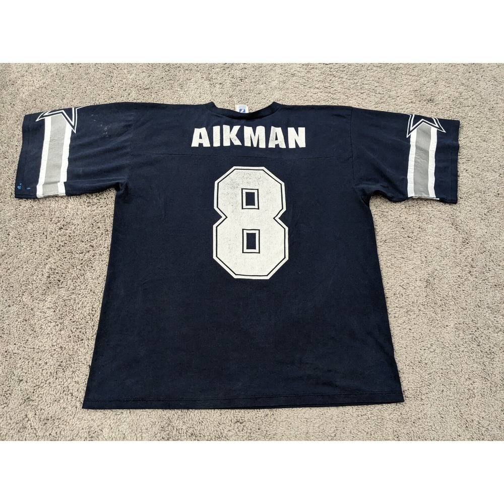 Rare Vintage LOGO 7 Troy Aikman Dallas Cowboys NFL Football Shirt 90s Navy XL‎